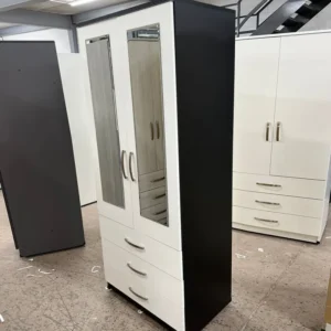 2 door mirrored wardrobe with 3 Drawers black nd white