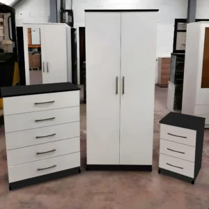 2 door wardrobe set with 1 chest and sidetable