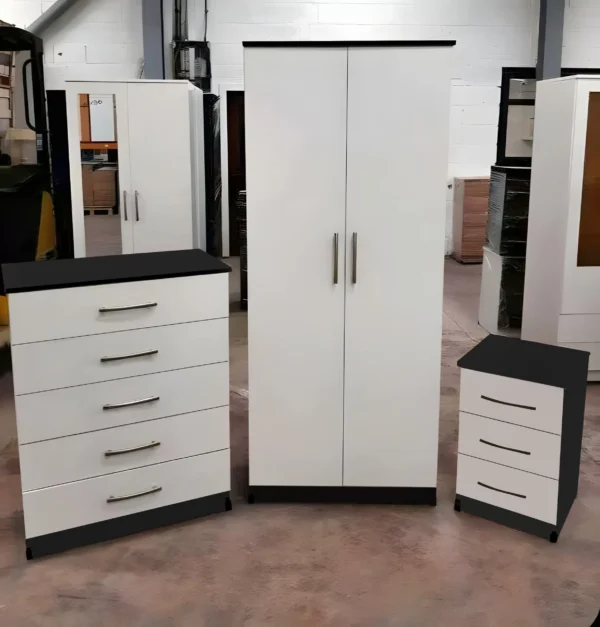 2 door wardrobe set with 1 chest and sidetable
