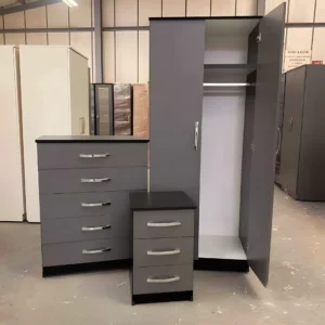 2 door wardrobe set with 1 chest and sidetable black