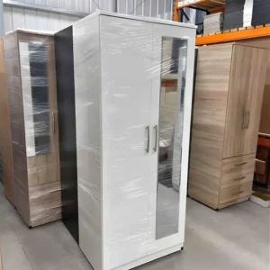 2 door wardrobe with 1 mirror white 2