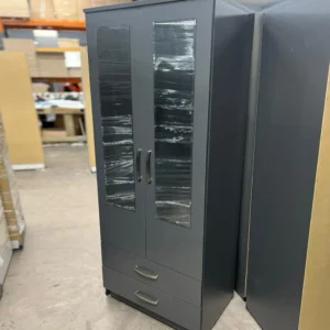 2 door wardrobe with 2 mirror and 2 Drawers black