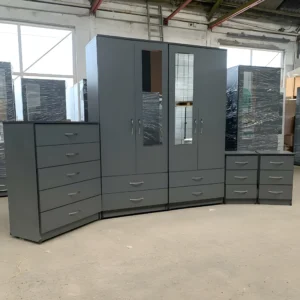 4 door mirrored wardrobe with 1 chest and 2 sidetables
