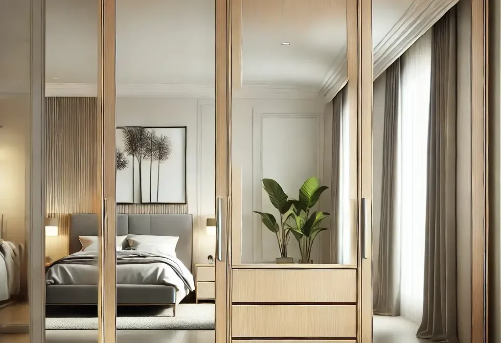 Elegant 3-Door Wardrobe with 2 Drawers and 3 Mirrors