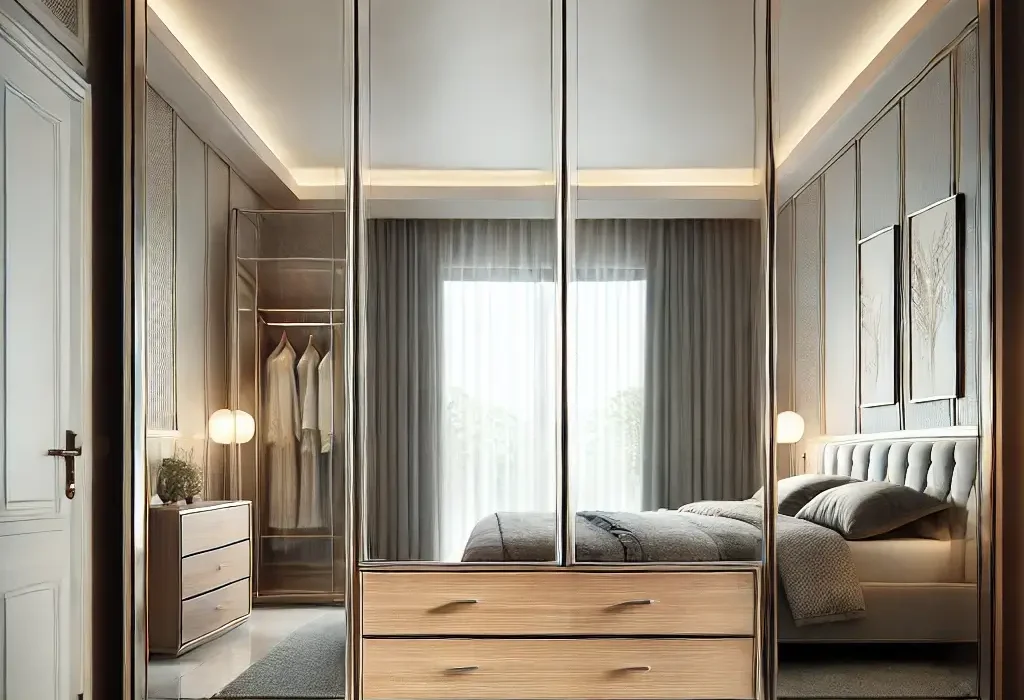 1-Door Mirrored Wardrobe with 2 Drawers