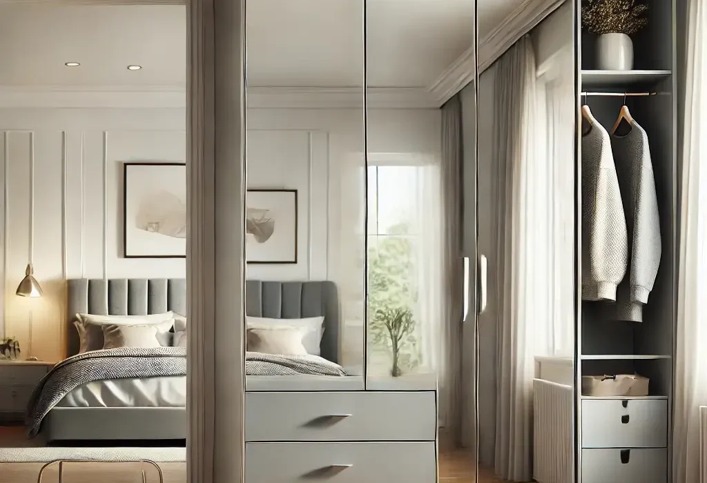 Mirrored wardrobe with storage drawers