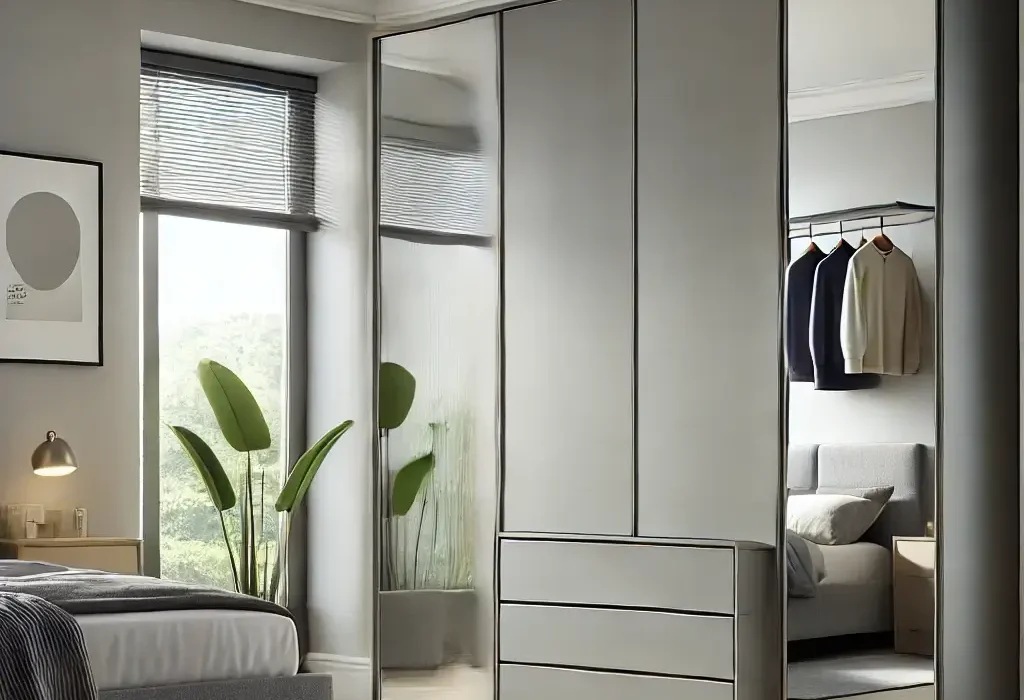 1-door mirrored wardrobe with 2 drawers